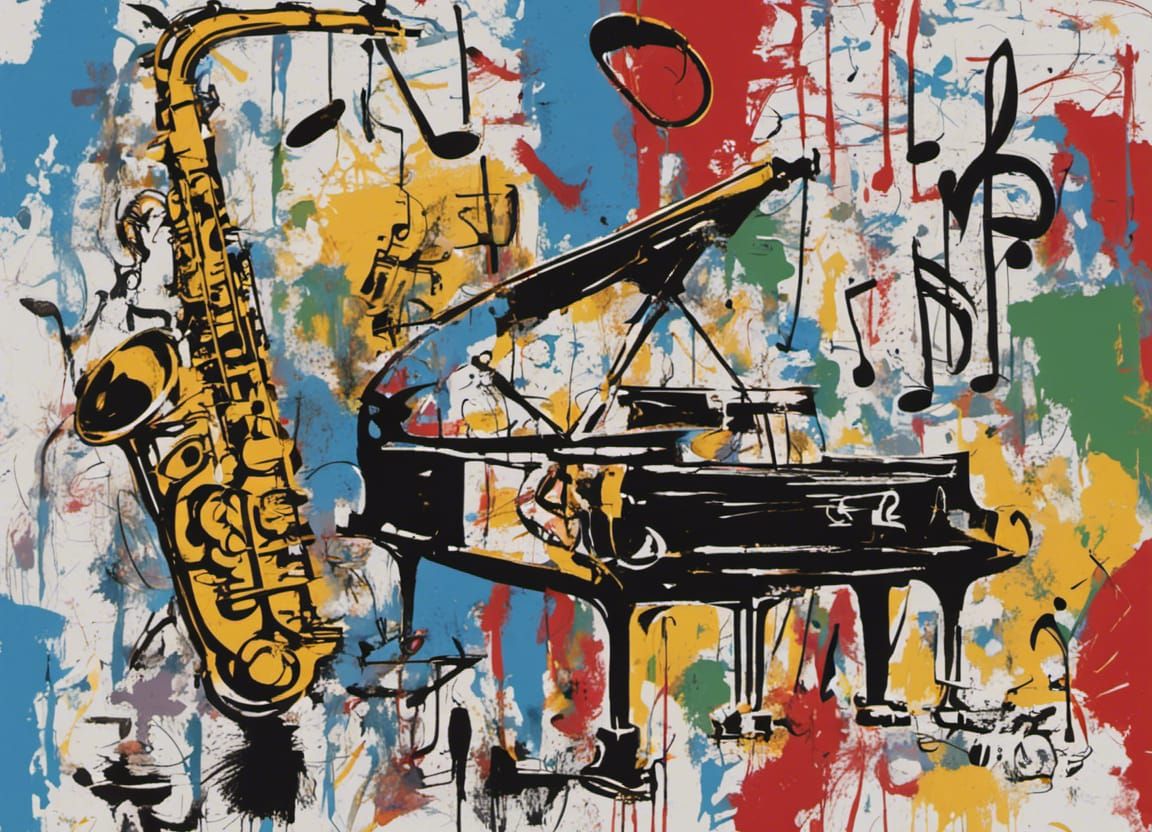 Saxophone and Piano in Basquiat Graffiti Style