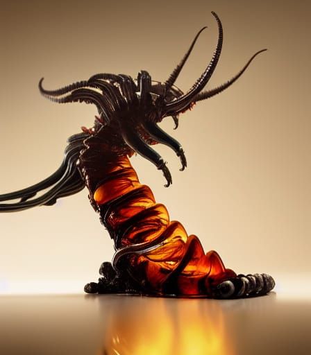 Xenomorph Fossil Encased in Amber: Hyperrealistic Art