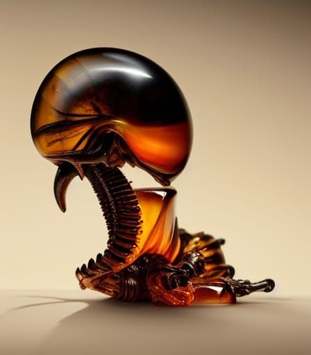 Xenomorph Fossil Encased in Amber: Hyperrealistic Art