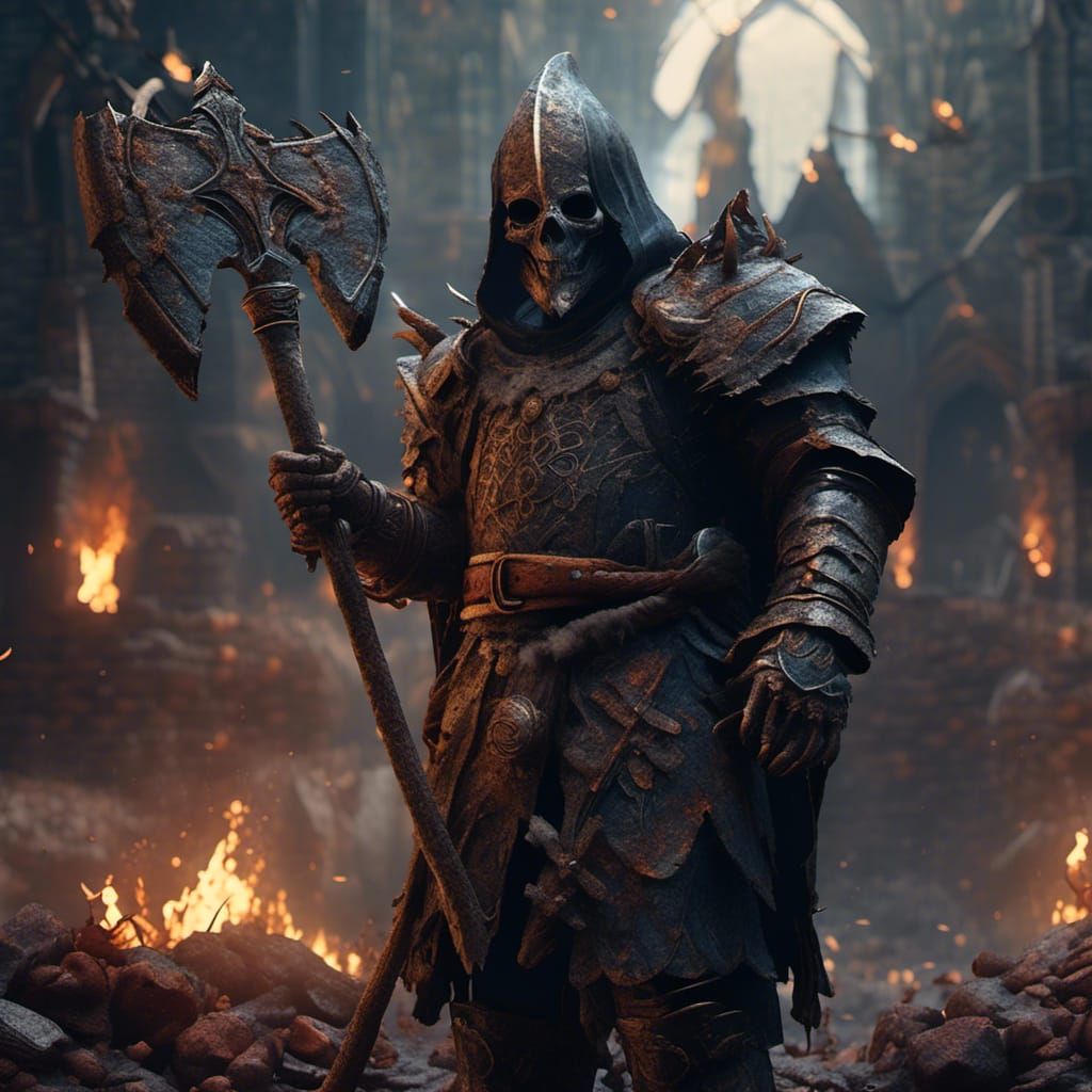 Medieval Executioner with Axe in Detailed Matte Painting