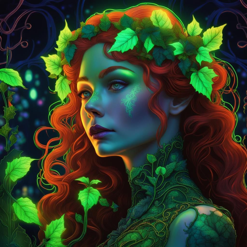 Psychedelic Art Nouveau Poison Ivy Portrait