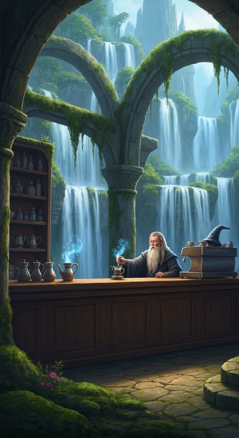 Enchanted Cafe in Fantasy Castle Oil Painting