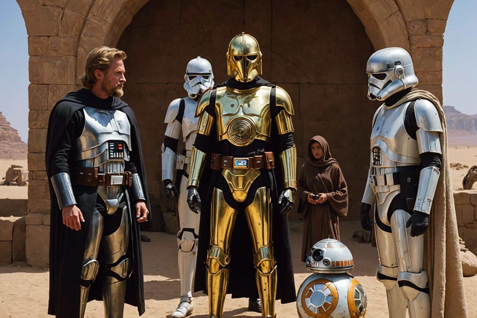 Stormtroopers Interrogate C3PO in Desert Scene