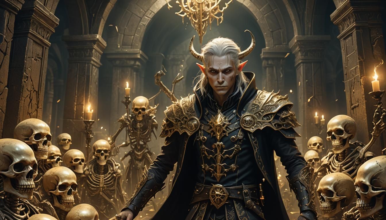 Half-Elf Warlock in Crypt: 3D Anime Art