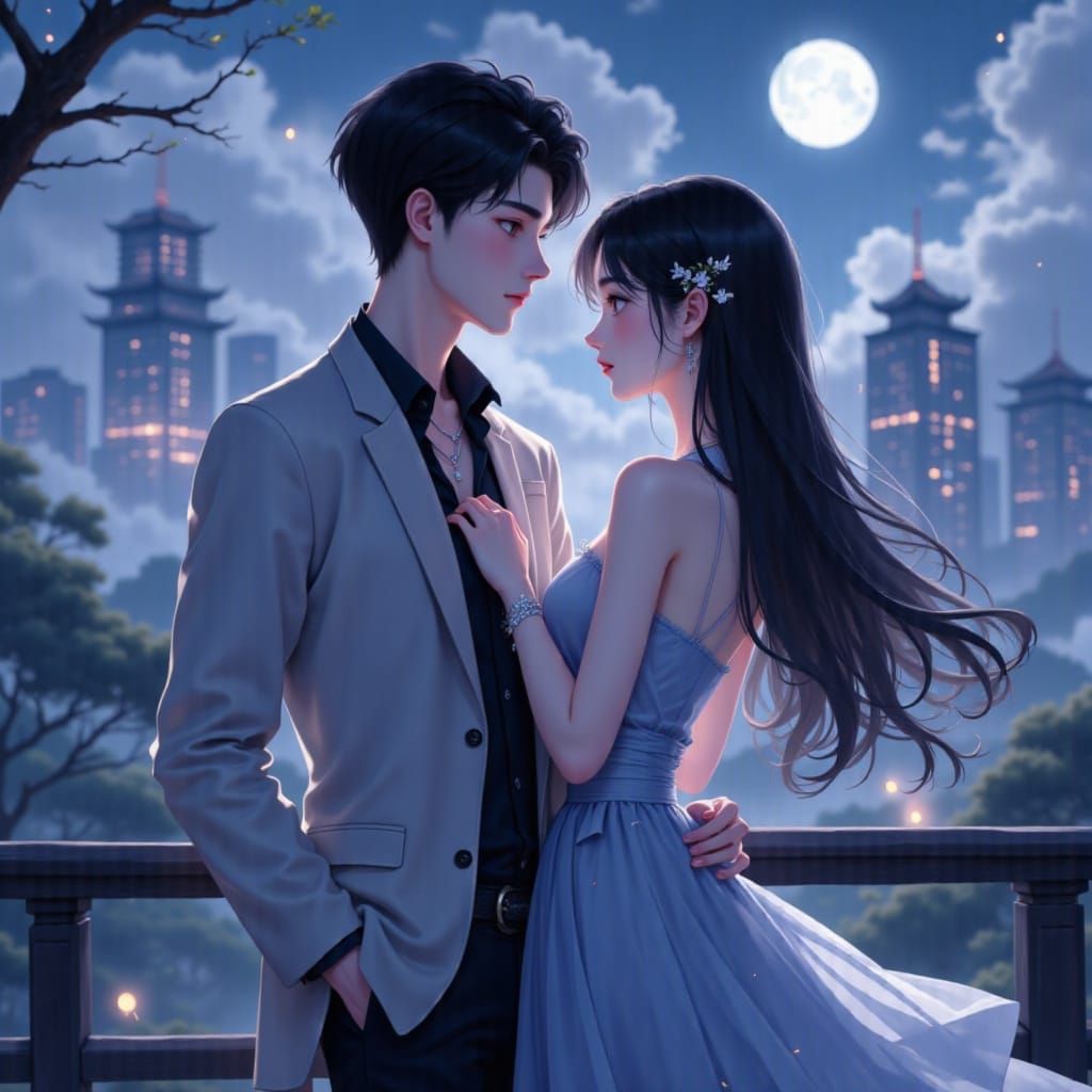 Romantic Couple in Donghua Style Cityscape