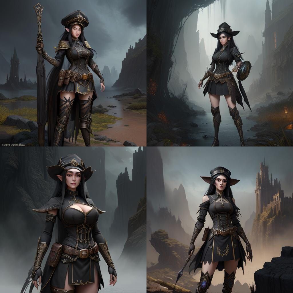 Steampunk Elf Girl in Fantasy Guild Uniform