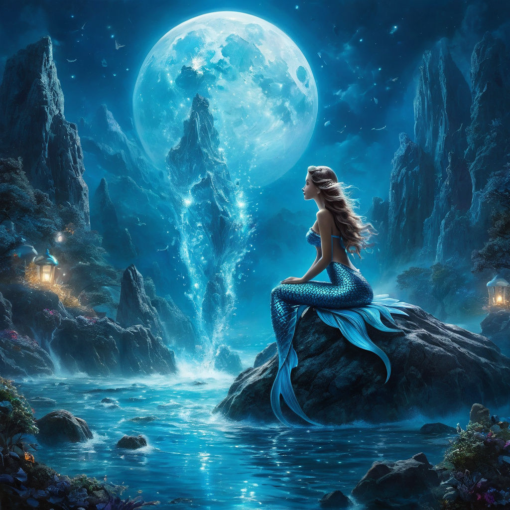 Ethereal Mermaid Goddess Illuminated by Moonlight