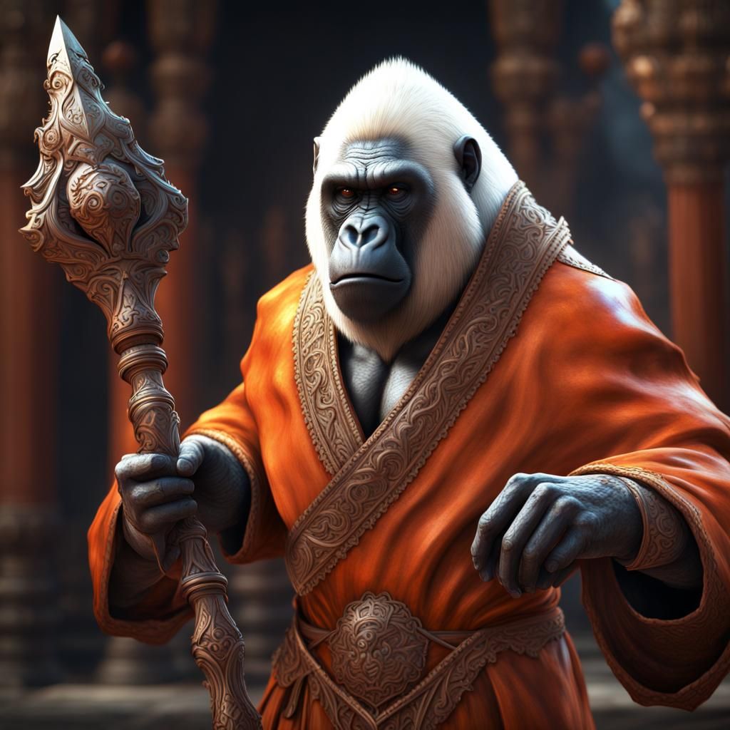 Feminine Gorilla Cleric in Detailed Matte Painting