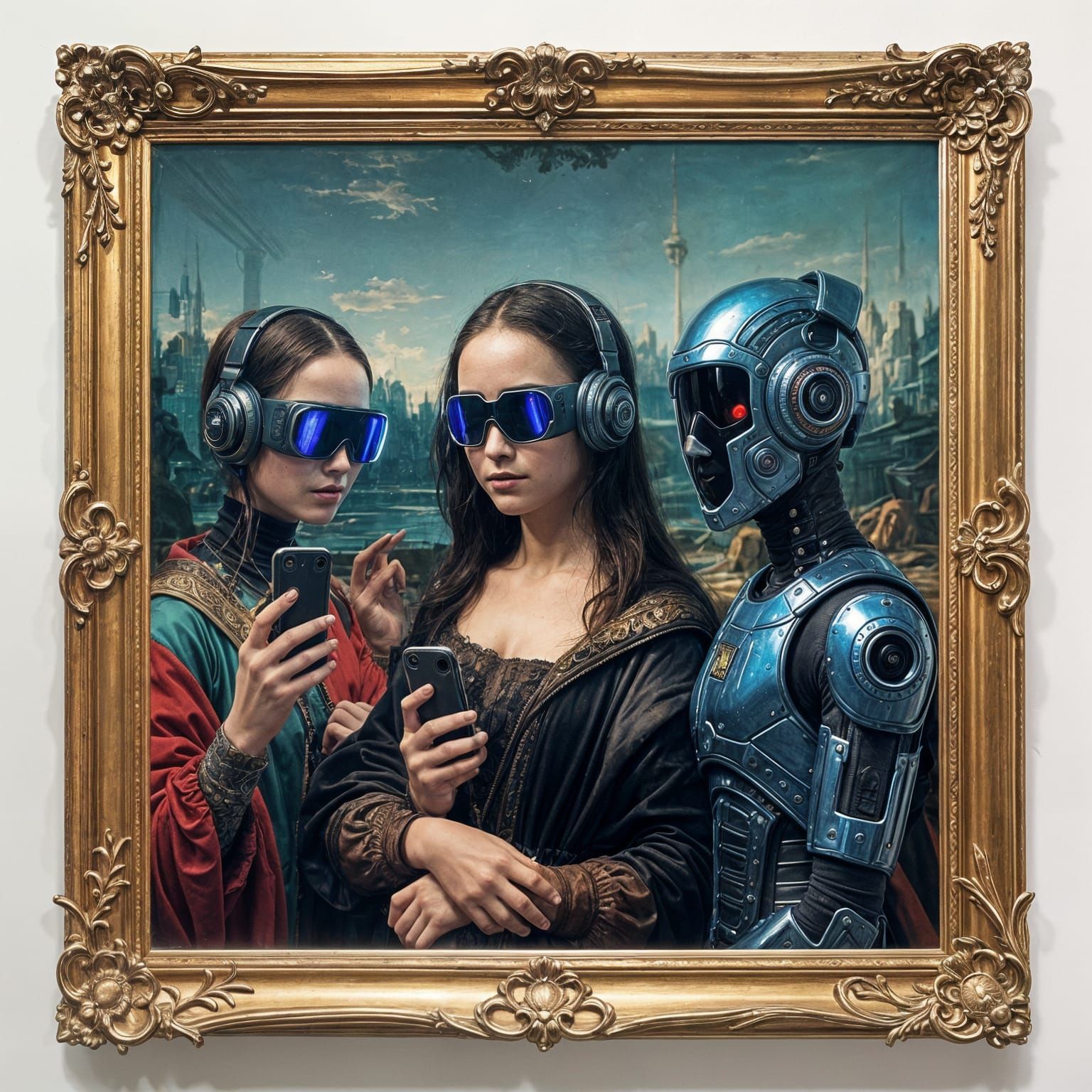 Renaissance Painting Meets Cyberpunk in Art Museum