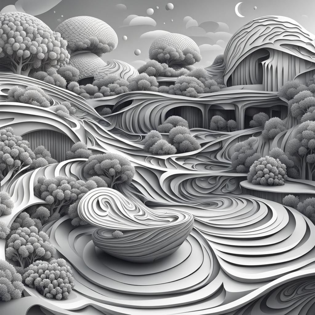 Futuristic Schoolyard with Abstract Sculptures