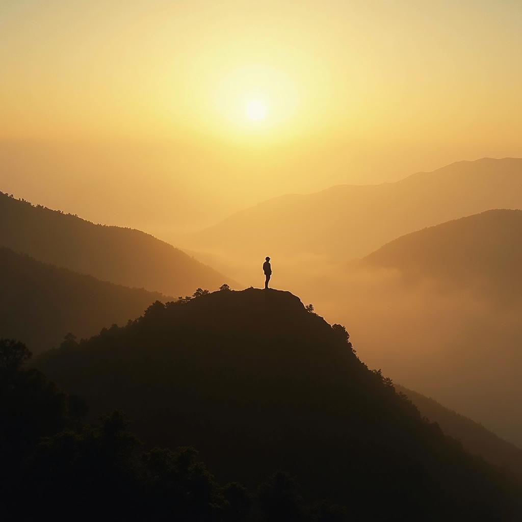 Dawn Summit: Sepia Tones and Golden Sunlight