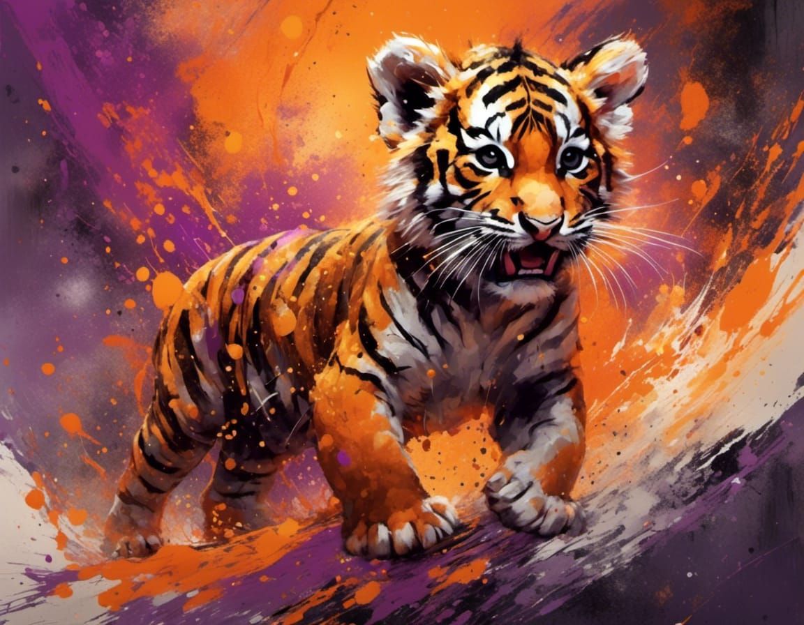 Flame Orange Tiger Cub in Splash Art Style