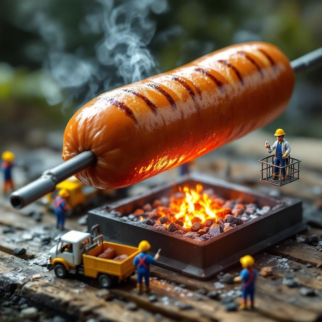 Hyper-Realistic Miniature Sausage Grill Scene