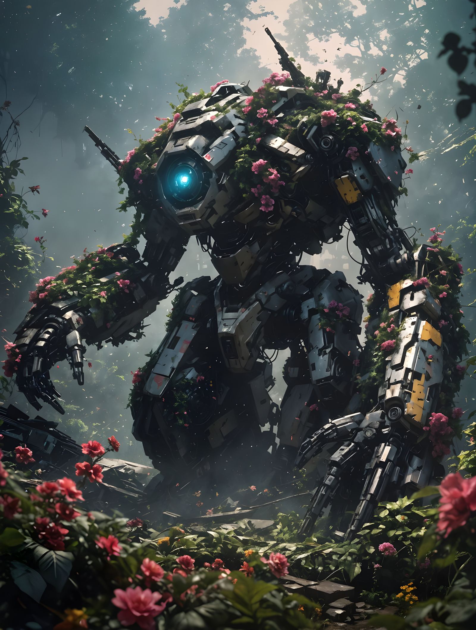 Surreal Post-Apocalyptic Mecha Blooms in Hyperdetailed Digit...