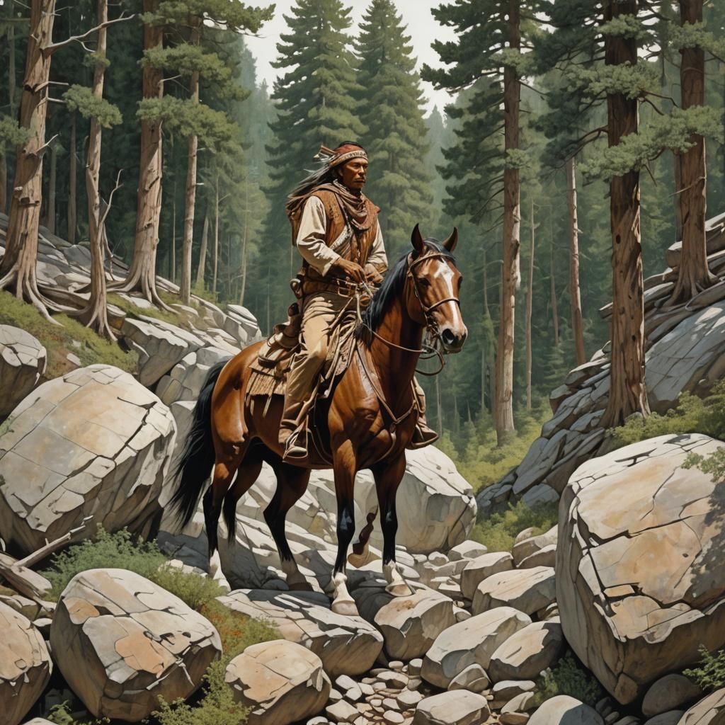 Native American Horseback Ride Through Camouflage Forest