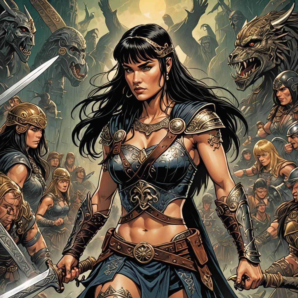 Xena Warrior Princess in Comic Book Art Style
