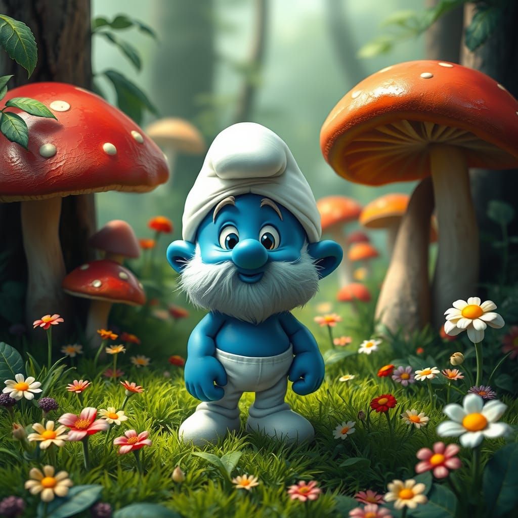 Whimsical Smurf in Lush Forest
