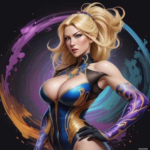 Blonde Pin-Up Woman With Kinetic Energy in Impressionistic S...