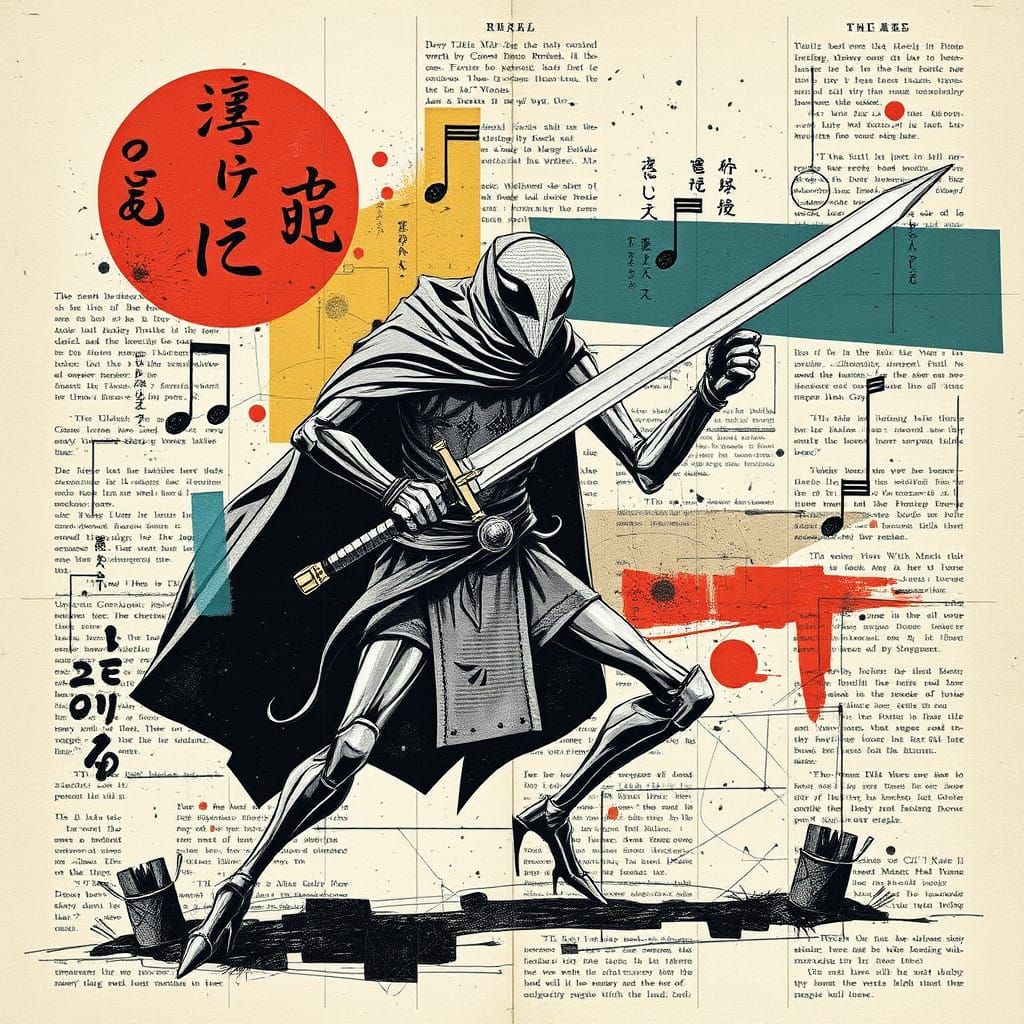 Ethereal Mantis Warrior in Constructivist Textures