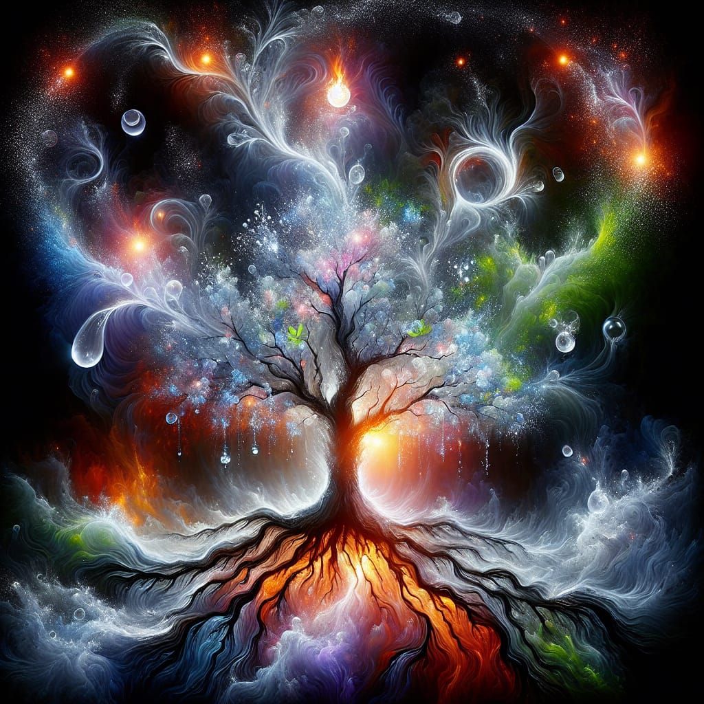 Vibrant Tree Embodies Four Elements in Abstract Expression