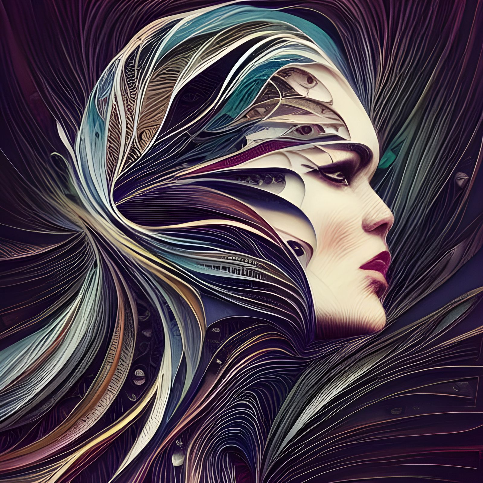 Symmetrical Profile Portrait with Quilling Hair