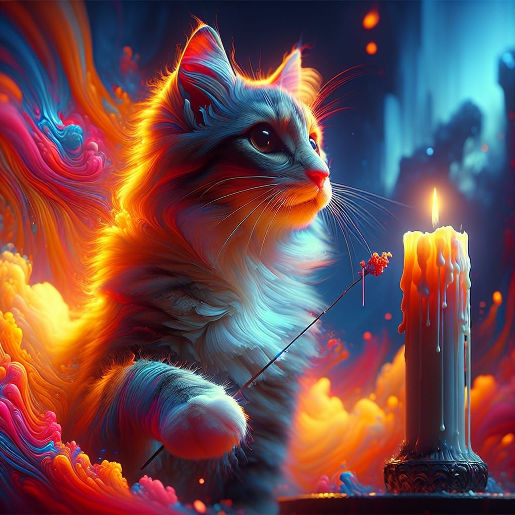 Hyper-Realistic Cat Illuminates Darkened Room