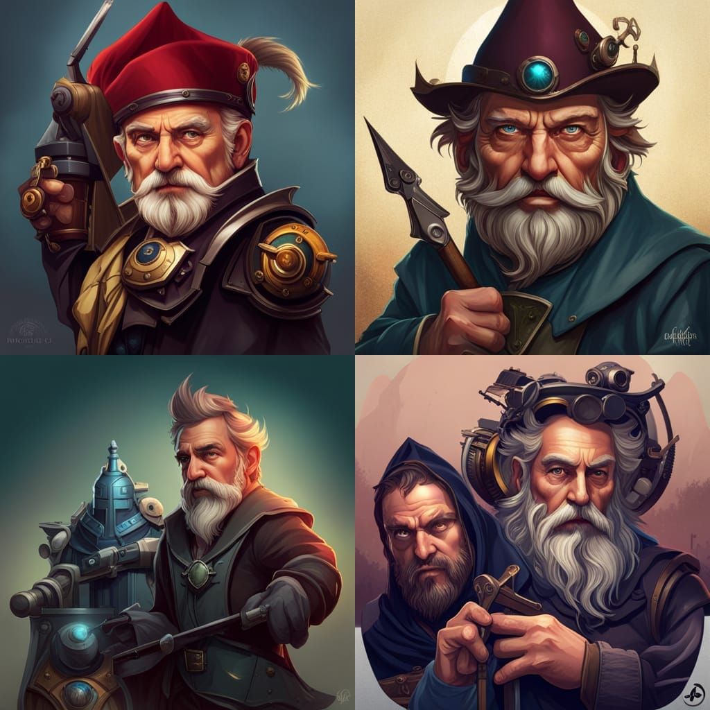 Fantasy Gnomes with Mechanical Tools: Detailed Portrait