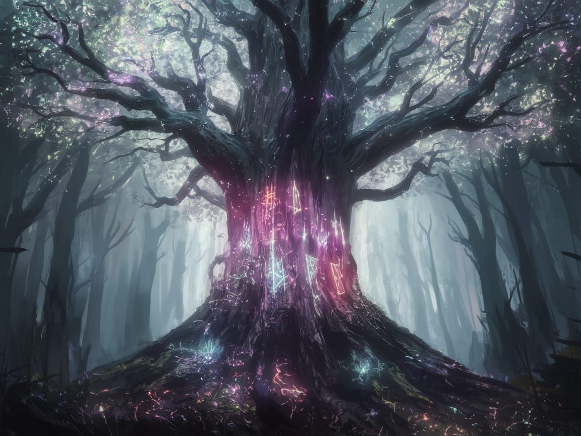 Mystical Forest Tree in Detailed Matte Painting Style