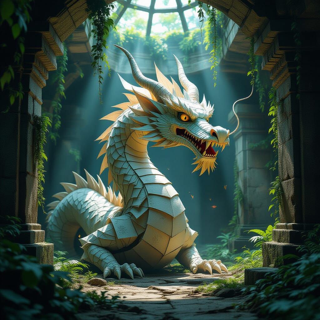 Ancient Paper Dragon Awakens in Jungle Temple
