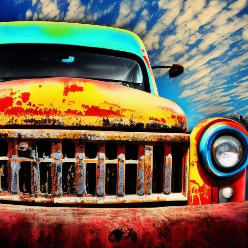 Retro Pickup Truck Under Neon Starscape