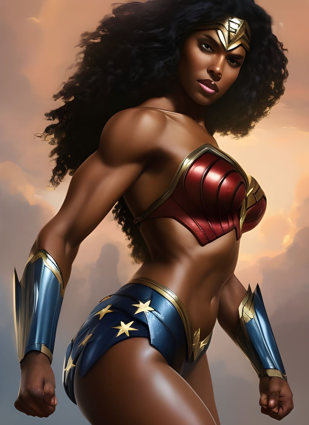 Black Wonder Woman Portrait in Art Nouveau Style