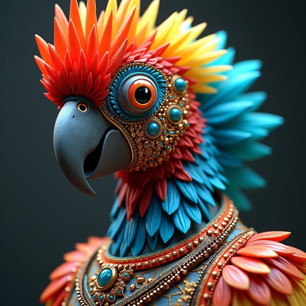 Parrot in Opulent Clothing, Hyperrealistic Digital Art