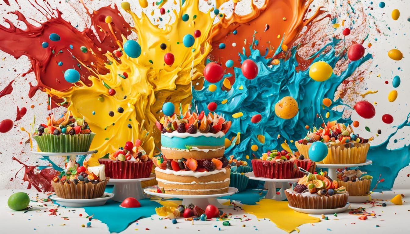 Vibrant Abstract Food Fight at Kids Birthday Party