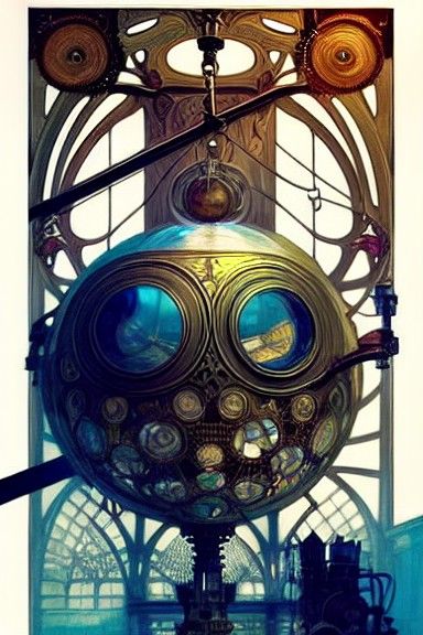 Steampunk Spheres in Rococo Workshop, Matte Painting