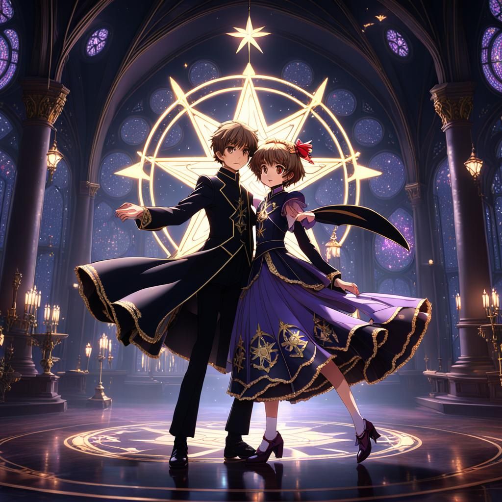 Sakura and Syaoran Gothic Dance in Dark Fantasy Style