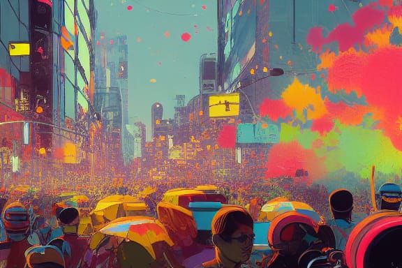 Colorful Ticker Tape Parade, Detailed Digital Art