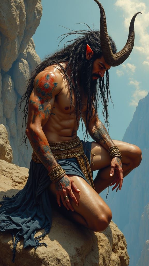 Feathered Demon Kneeling on Mountain Crag