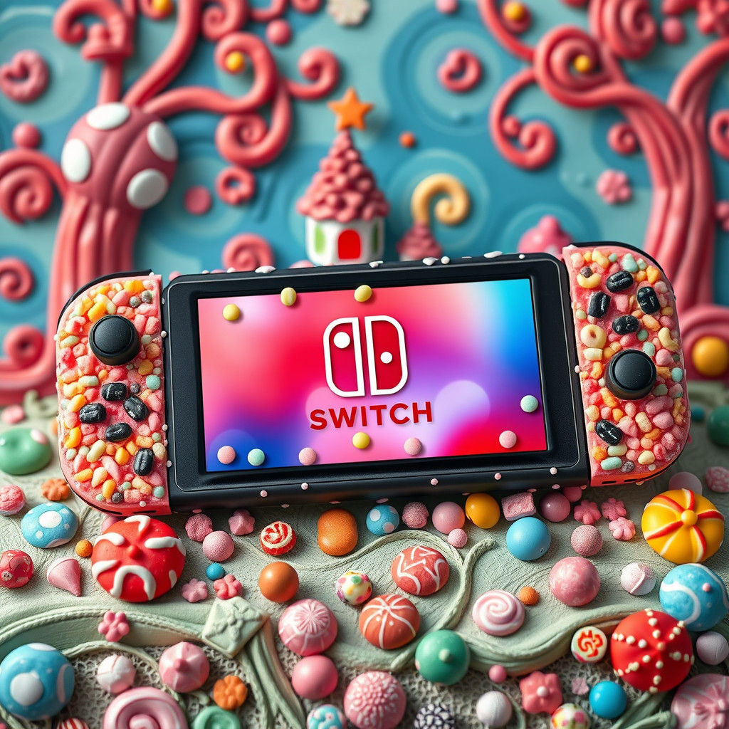 Nintendo Switch Made of Candy in Pop Surrealism Style