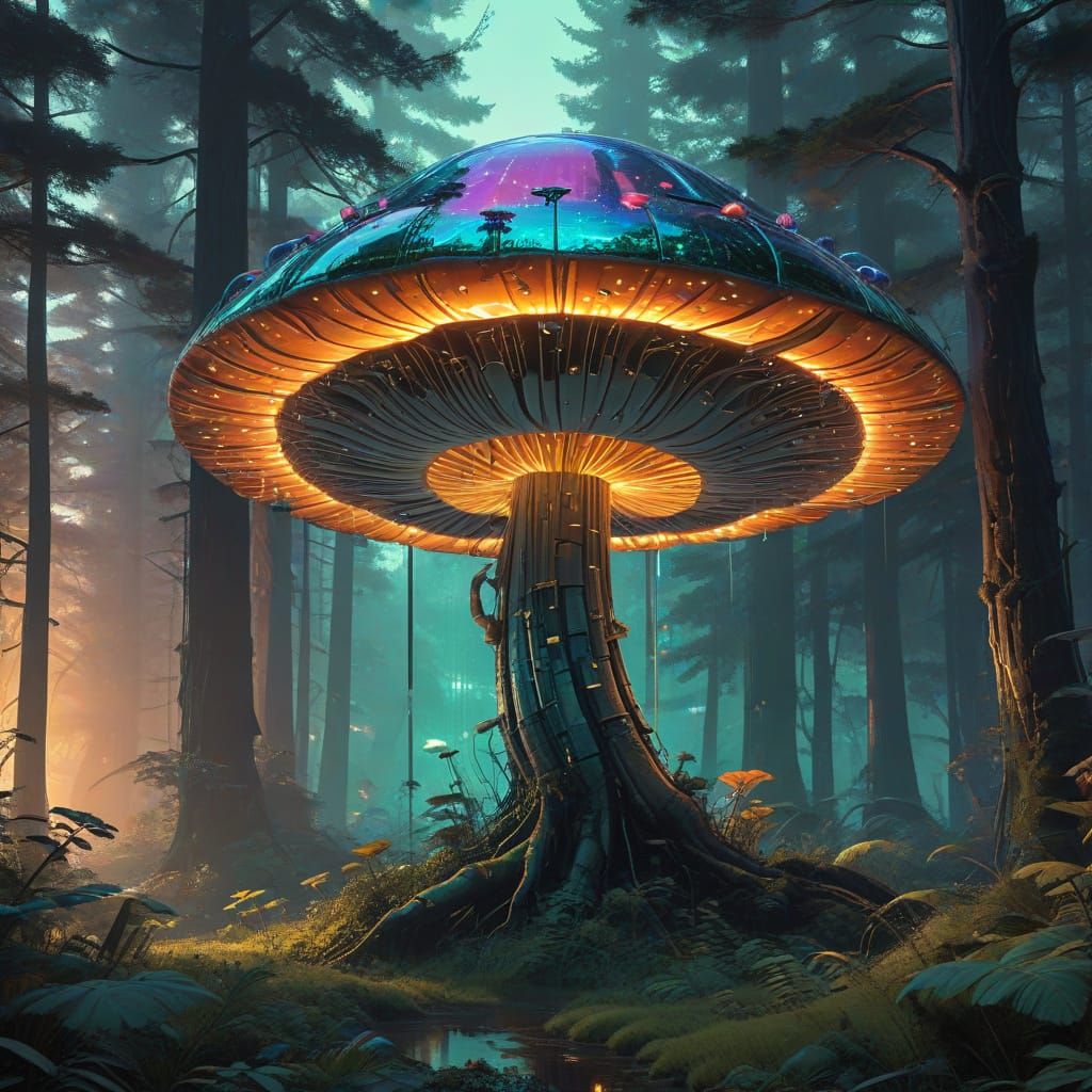 Regal Magic Mushroom in Grand Art Deco Forest