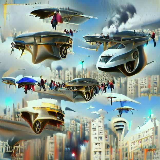 Futuristic Metropolis with Flying Cars, Digital Art