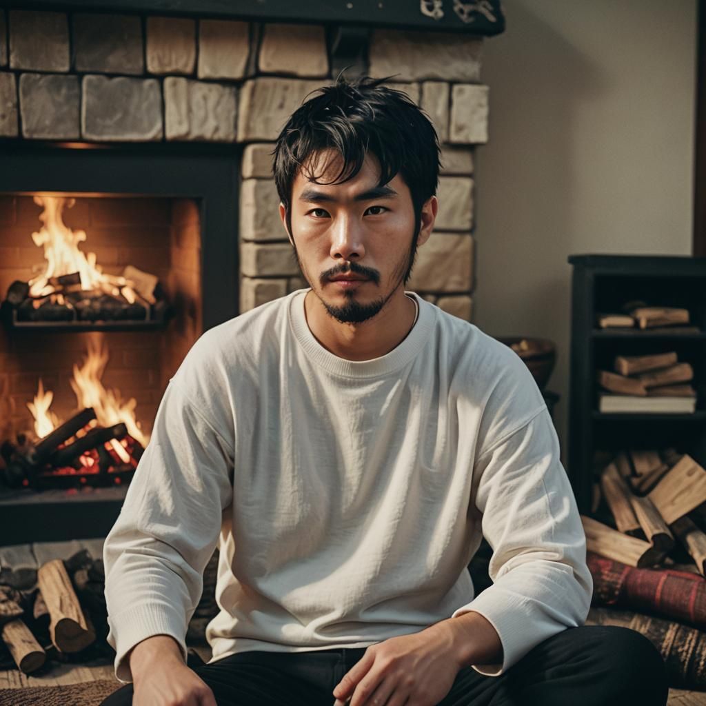 Attractive Japanese Elf Lounging by Fireplace