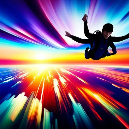 Skydivers in Colorful Aurora Borealis Sunset