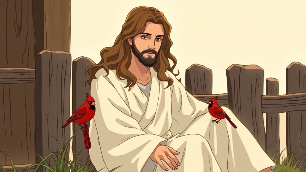 Jesus in Whimsical Ghibli Style, Surrounded by Nature