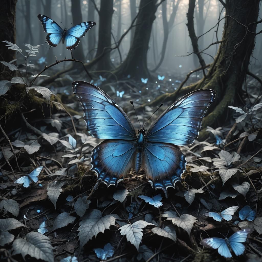 Eerie Karner Blue Butterfly Portrait in Dark Fantasy Style