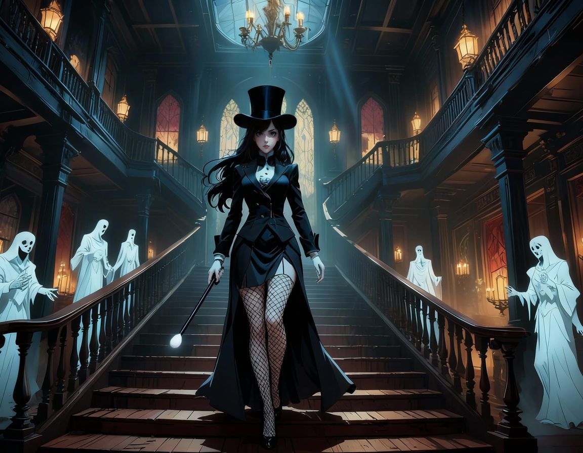 Zatanna Inspects Haunted Mansion in Anime Style