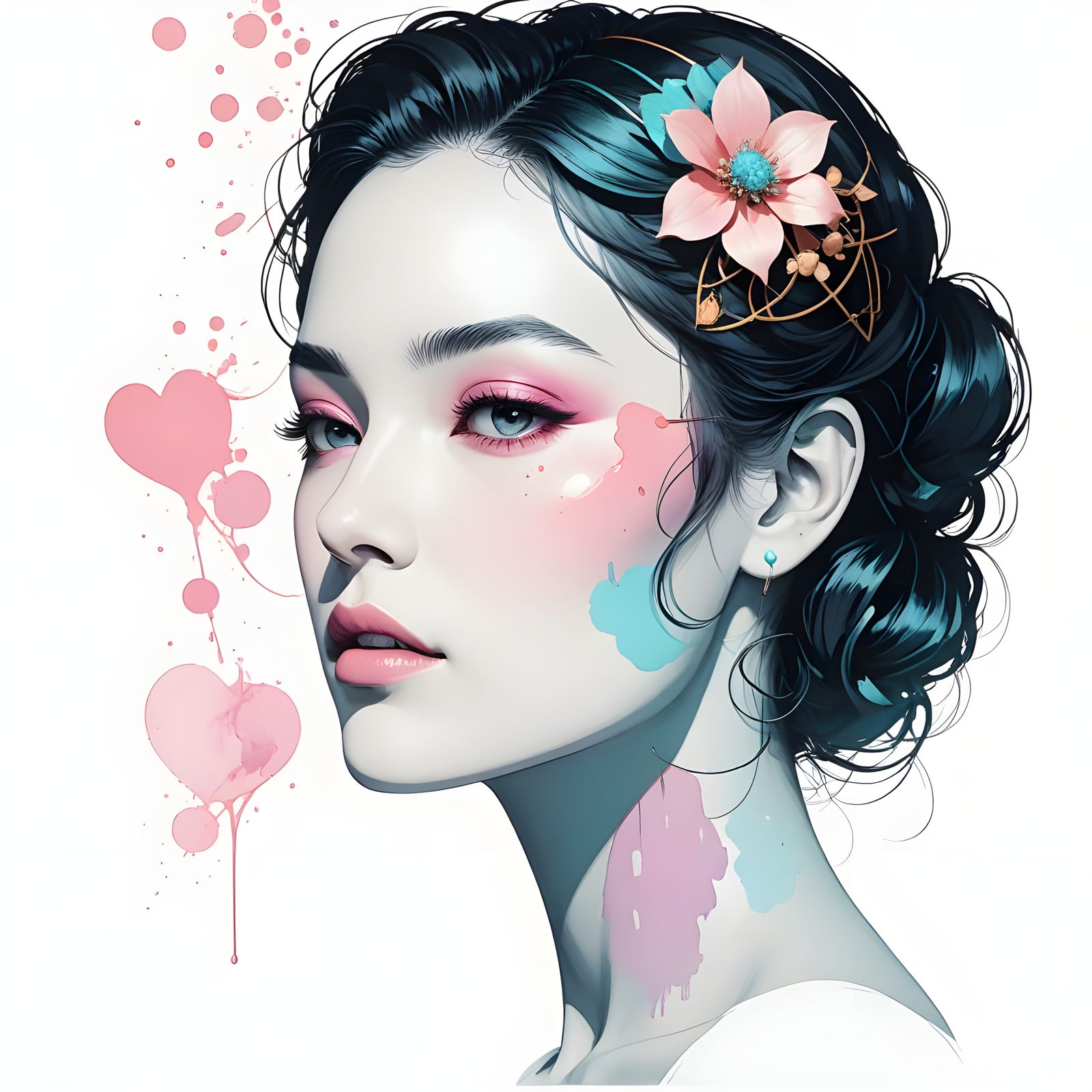 Ethereal Sumi-e Portrait with Whimsical Touch