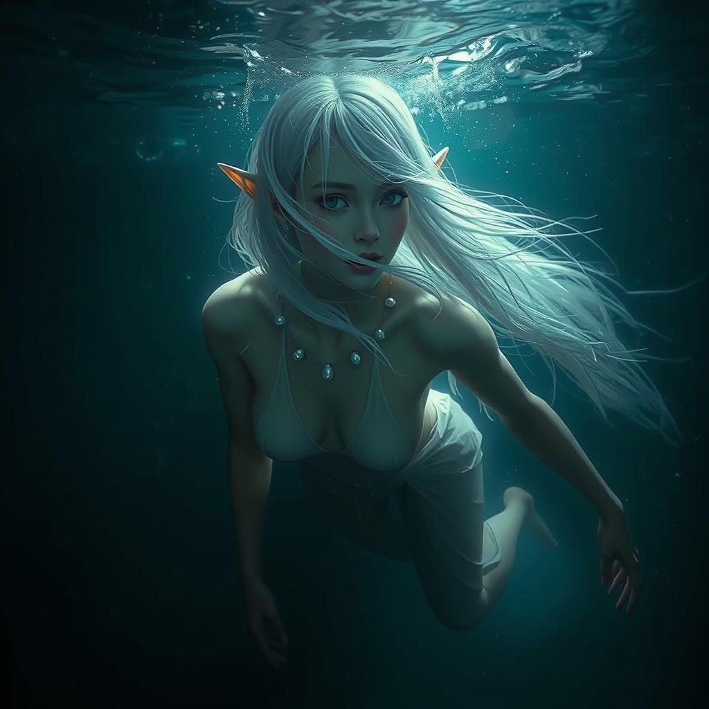 Ethereal Elf Maiden in Submerged Fantasy Dreamscape