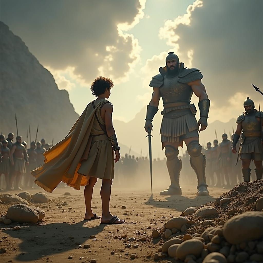 Heroic David Faces Giant Goliath in Dramatic Showdown