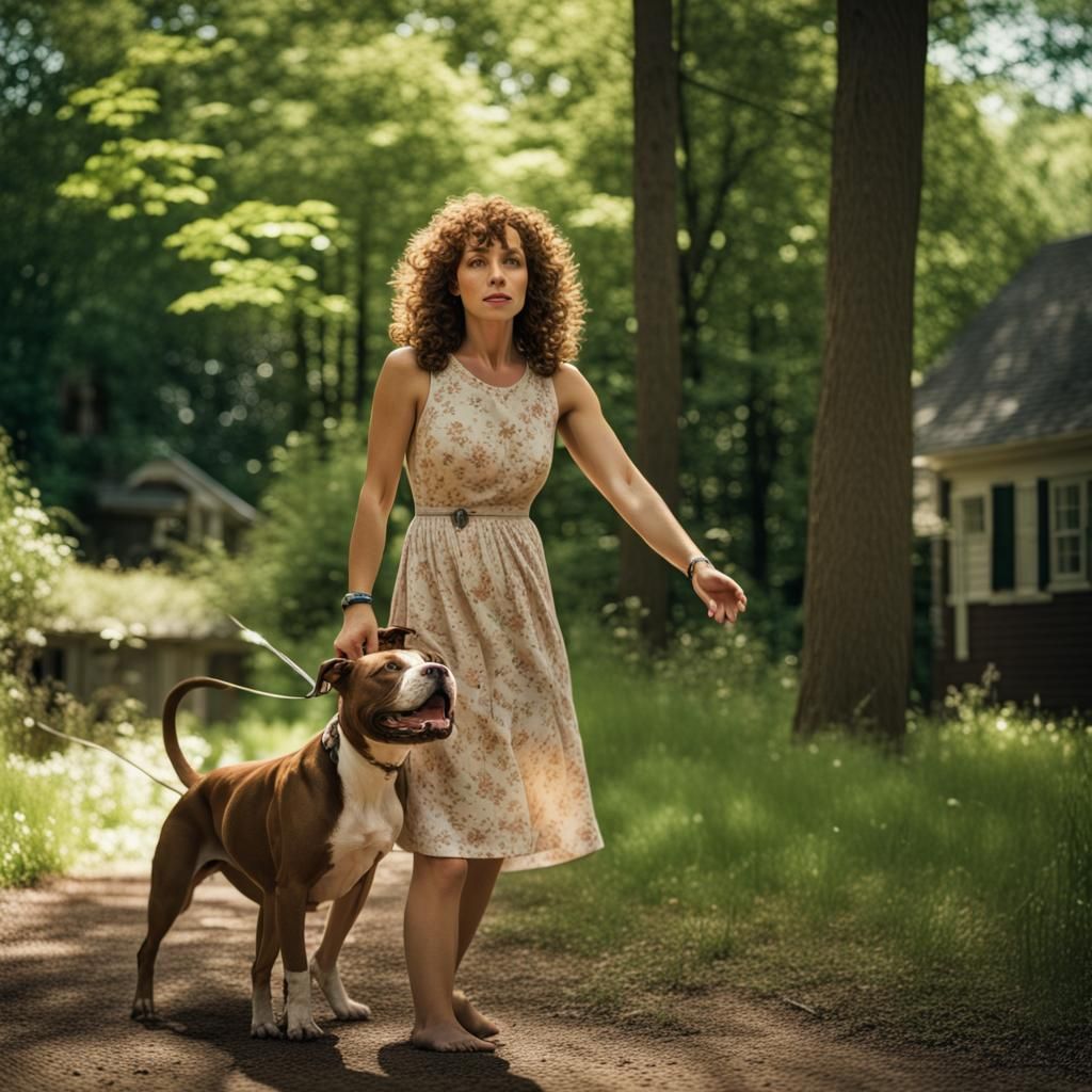 Woman Plays Catch with Dog in Woods: Cinematic Film