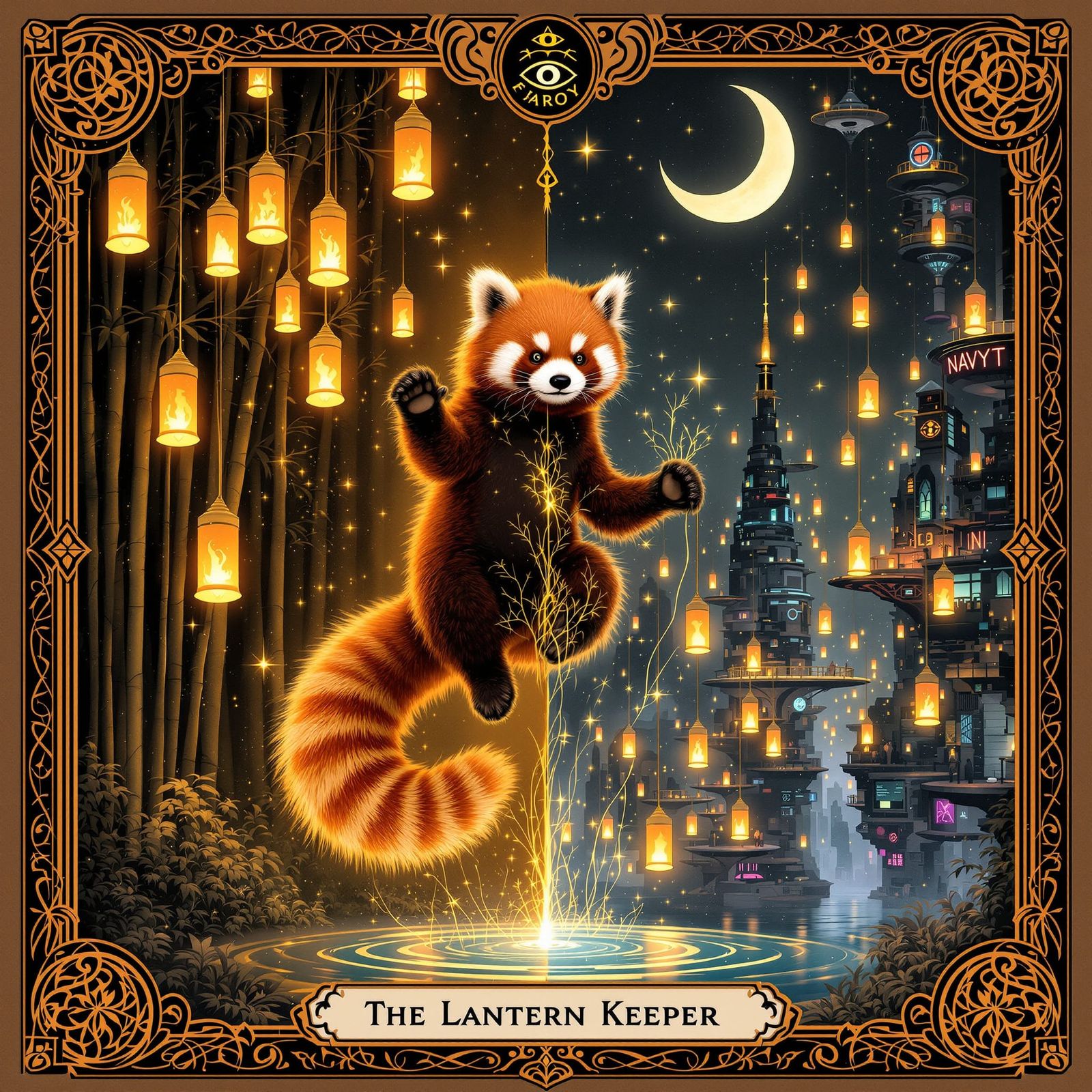 The Lantern Keeper: Red Panda Tarot Card